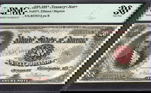 1891 $20 Treasury Note PMG 30: One 1891 $20 Treasury Note PMG 30.