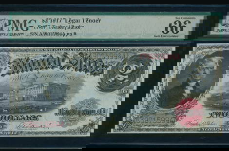 1917 $2 Legal Tender Note PMG 66: One 1917 $2 Legal Tender Note PMG 66.