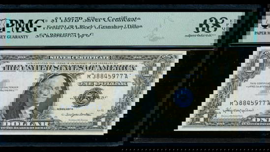 1957B $1 Silver Certificate PMG 68EPQ: One 1957B $1 Silver Certificate PMG 68EPQ.