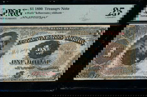 1890 $1 Treasury Note PMG 25: One 1890 $1 Treasury Note PMG 25.