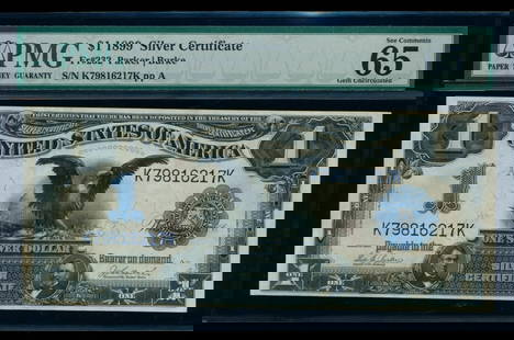 1899 $1 Black Eagle Silver Certificate PMG 65: One 1899 $1 Black Eagle Silver Certificate PMG 65.