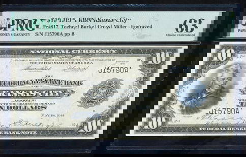 1915 $10 Kansas City FRBN PMG 63: One 1915 $10 Kansas City FRBN PMG 63.