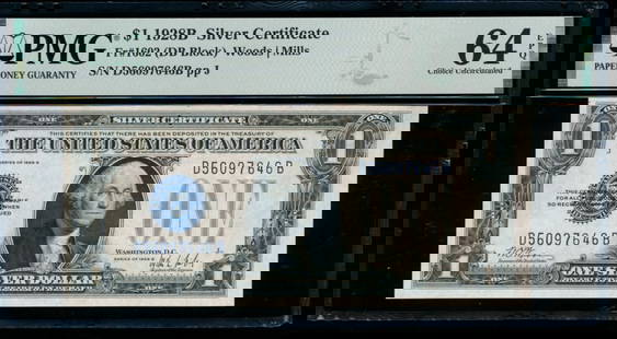 1928B $1 Silver Certificate PMG 64EPQ: One 1928B $1 Silver Certificate PMG 64EPQ.