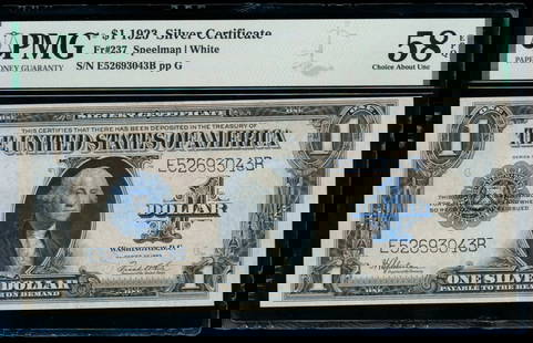 1923 $1 Silver Certificate PMG 58EPQ: One 1923 $1 Silver Certificate PMG 58EPQ.