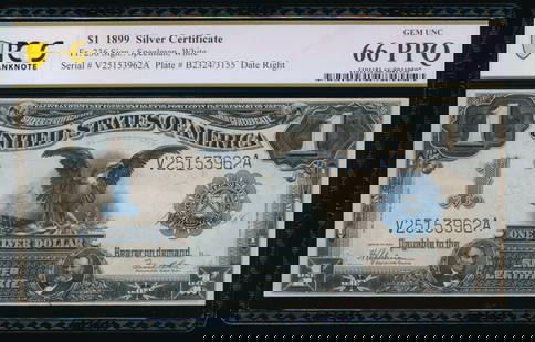 1899 $1 Black Eagle Silver Certificate PCGS 66PPQ: One 1899 $1 Black Eagle Silver Certificate PCGS 66PPQ.