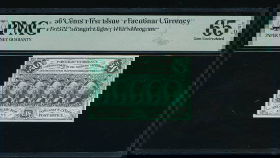 50 Cent First Issue Fractional PMG 65EPQ: One 50 Cent First Issue Fractional PMG 65EPQ.