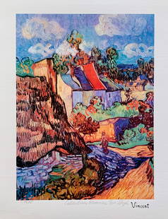 Van Gogh HOUSES AT AUVERS Estate Signed Limited Edition Giclee: This is a VINCENT VAN GOGH (ESTATE COLLECTION DOMAINE) small size reproduction giclee titled “HOUSES AT AUVERS&rdquo;. This piece is pencil signed on the lower right as ‘Collection Domaine Van Gog