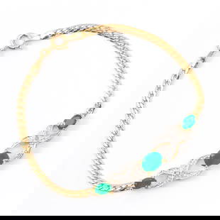 Plated 18KT Yellow Gold 1.80ctw Green Agate and Diamond Bracelet: One Plated 18KT Yellow Gold 1.80ctw Green Agate and Diamond Bracelet. (3) Green Agate stones with a total weight of 1.80cts. (2) Diamonds with a total weight of 0.015cts with a color of I-J and clarit