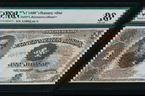 1890 $1 Treasury Note PMG 30: One 1890 $1 Treasury Note PMG 30.