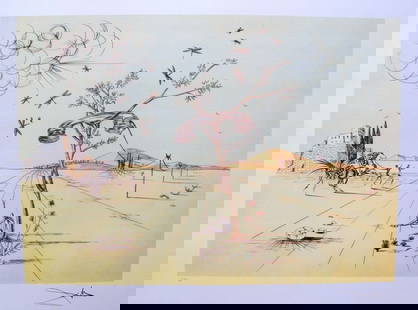 Salvador Dali Disembodied Telephone in the Desert Lithograph: Salvador Dali limited edition lithograph titled “DISEMBODIED TELEPHONE IN THE DESERT&rdquo;. This lithograph is facsimile signed which means it bears a copy of Dali’s signature. Produced on archiv