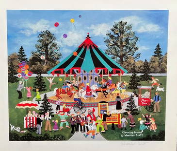 Jane Wooster Scott Clowning Around Hand Signed Limited Edition Lithograph: This is a Jane Wooster Scott limited edition hand signed lithograph titled CLOWNING AROUND. This is Pencil Hand Signed by Jane Wooster Scott. This piece is numbered from an edition of 495. Image Size:
