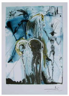Dalinean Horses Don Quixote Salvador Dali Lithograph: This is a Salvador Dali lithograph titled "Don Quixote". Made on archival quality paper, facsimile pencil signed, numbered from an edition of 500. Measures 19 inches x 28.5 inches on 22 inches x 33 in