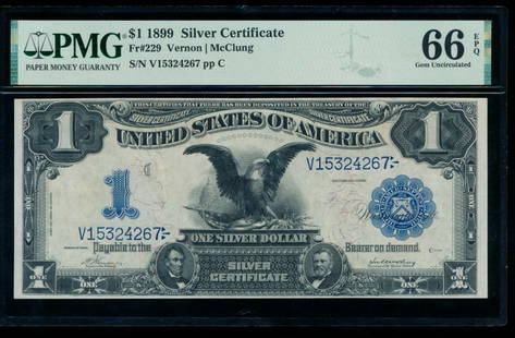 1899 $1 Black Eagle Silver Certificate PMG 66EPQ: One 1899 $1 Black Eagle Silver Certificate PMG 66EPQ.
