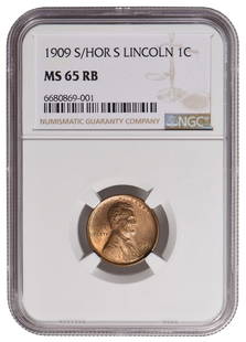 1909-S Lincoln Cent NGC MS65RB: One 1909-S Lincoln Cent NGC MS65RB .