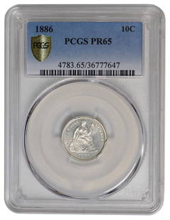 1886 Seated Liberty Dime PCGS PR65: One 1886 Seated Liberty Dime PCGS PR65.