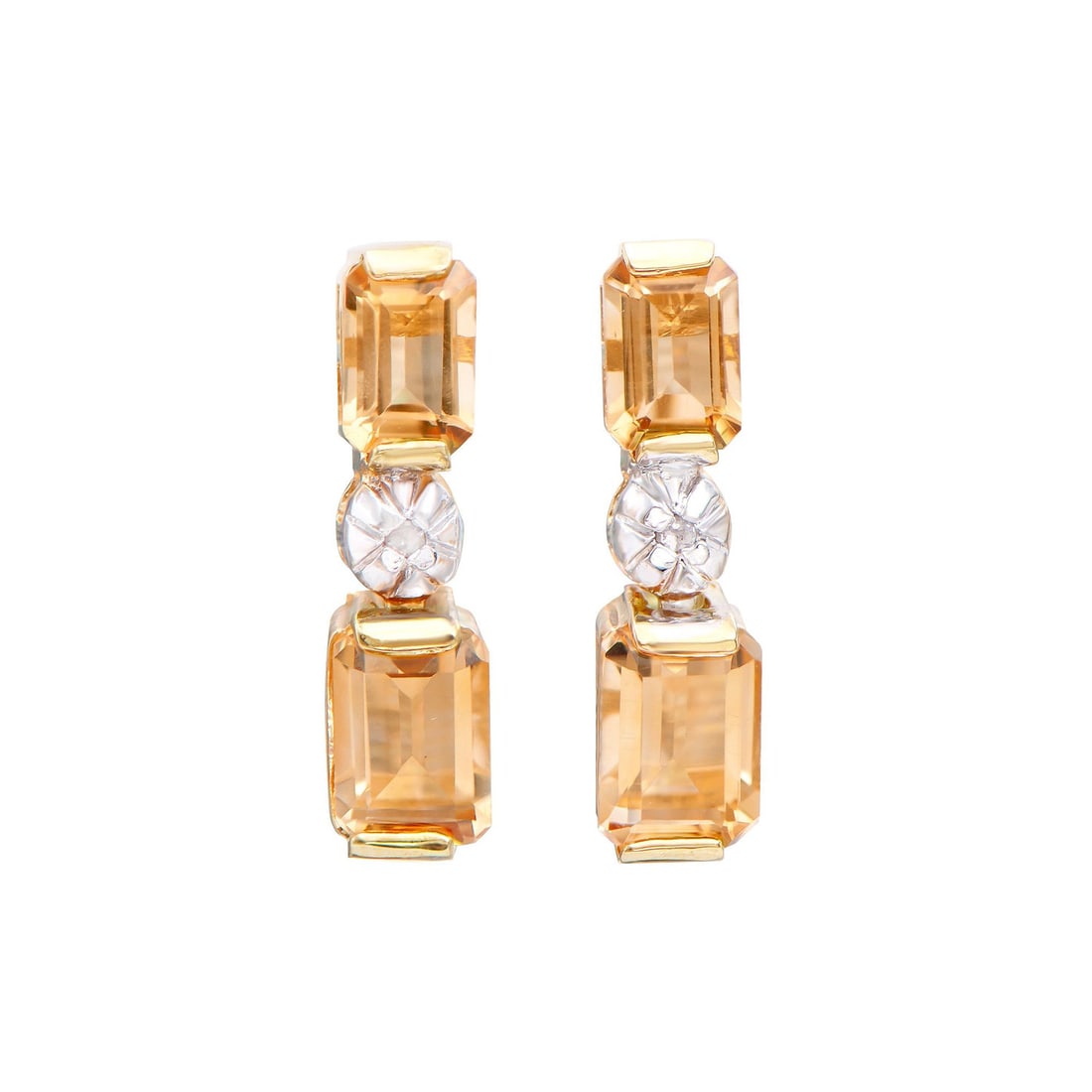 Plated 18KT Yellow Gold 3.02cts Citrine and Diamond Earrings: One pair of Plated 18KT Yellow Gold 3.02cts Citrine and Diamonds Earrings. (4) Orange Citrine stones with a total weight of 3cts. (2) diamonds with a total of 0.02cts with a color of H-I and clarity o