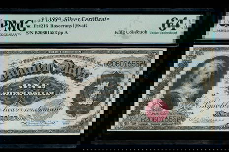 1886 $1 Martha Washington Silver Certificate PMG 64EPQ: One 1886 $1 Martha Washington Silver Certificate PMG 64EPQ.