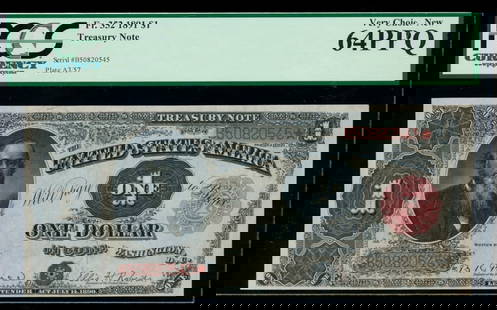 1891 $1 Treasury Note PCGS 64PPQ: One 1891 $1 Treasury Note PCGS 64PPQ.