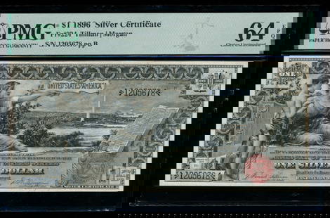 1896 $1 Educational Silver Certificate PMG 64EPQ: One 1896 $1 Educational Silver Certificate PMG 64EPQ.