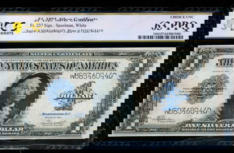 1923 $1 Silver Certificate PCGS 63PPQ: One 1923 $1 Silver Certificate PCGS 63PPQ.