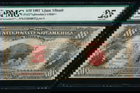 1901 $10 Bison Legal Tender Note PMG 25: One 1901 $10 Bison Legal Tender Note PMG 25.