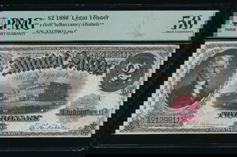 1880 $2 Legal Tender Note PMG 50: One 1880 $2 Legal Tender Note PMG 50.