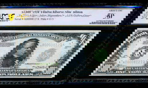 1934 $1000 Boston FRN PCGS 50: One 1934 $1000 Boston FRN PCGS 50.