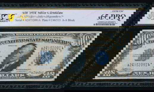 1934 $10 Silver Certificate PCGS 65PPQ: One 1934 $10 Silver Certificate PCGS 65PPQ.