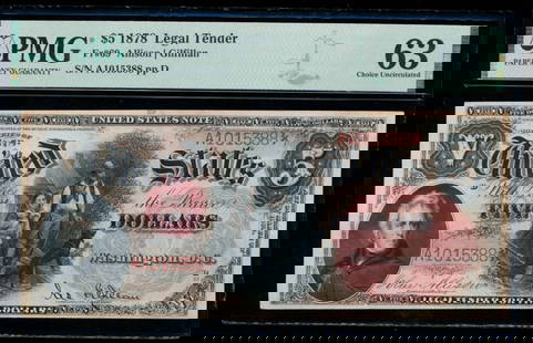 1878 $5 Legal Tender Note PMG 63: One 1878 $5 Legal Tender Note PMG 63.