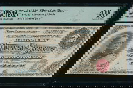 1886 $2 Silver Certificate PMG 40: One 1886 $2 Silver Certificate PMG 40.