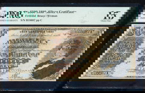 1880 $500 Silver Certificate PMG 15: One 1880 $500 Silver Certificate PMG 15.