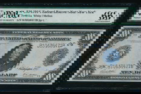 1914 $10 New York FRN PMG 66EPQ: One 1914 $10 New York FRN PMG 66EPQ.