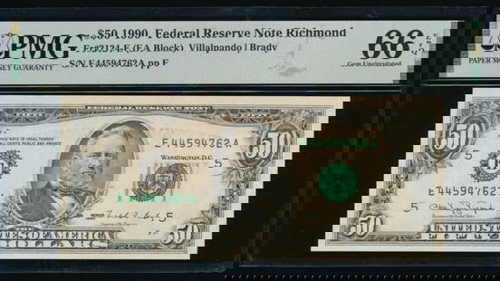 1990 $50 Richmond FRN PMG 66EPQ: One 1990 $50 Richmond FRN PMG 66EPQ.