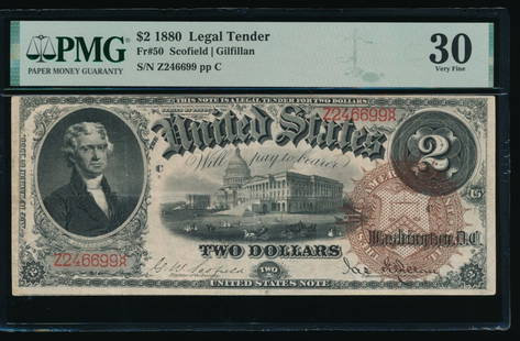 1880 $2 Legal Tender Note PMG 30: One 1880 $2 Legal Tender Note PMG 30>