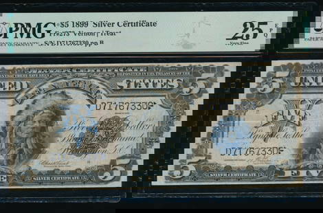 1899 $5 Chief Silver Certificate PMG 25EPQ: One 1899 $5 Chief Silver Certificate PMG 25EPQ.
