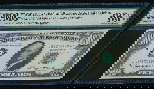 1963A $10 Philadelphia FRN PMG 66EPQ: One 1963A $10 Philadelphia FRN PMG 66EPQ.