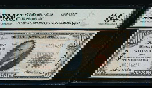 1929 $10 Wellsville OH National PMG 64EPQ: One 1929 $10 Wellsville OH National PMG 64EPQ.