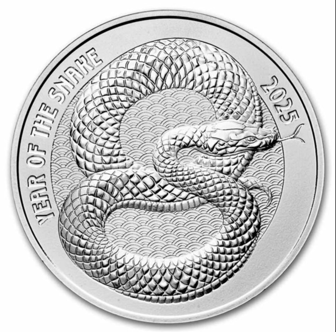 2025 Year of the Snake 1oz Silver Coin: One 2025 Year of the Snake 1oz Silver Coin.