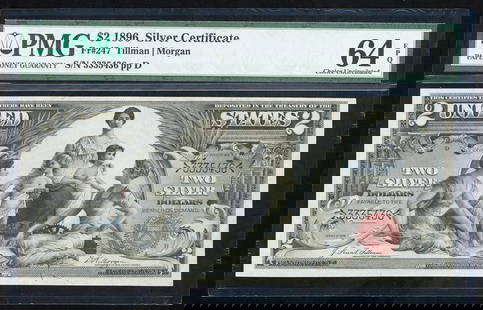 1896 $2 Educational Silver Certificate PMG 64EPQ: One 1896 $2 Educational Silver Certificate PMG 64EPQ.