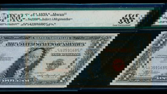 1935A $1 Hawaii Silver Certificate PMG 66EPQ: One 1935A $1 Hawaii Silver Certificate PMG 66EPQ.