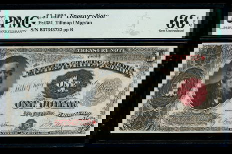 1891 $1 Treasury Note PMG 66EPQ: One 1891 $1 Treasury Note PMG 66EPQ.