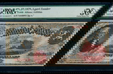 1878 $2 Legal Tender Note PMG 58EPQ: One 1878 $2 Legal Tender Note PMG 58EPQ.