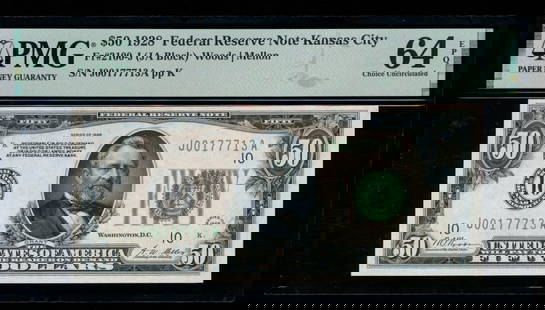 1928 $50 Kansas City FRN PMG 64EPQ: One 1928 $50 Kansas City FRN PMG 64EPQ.