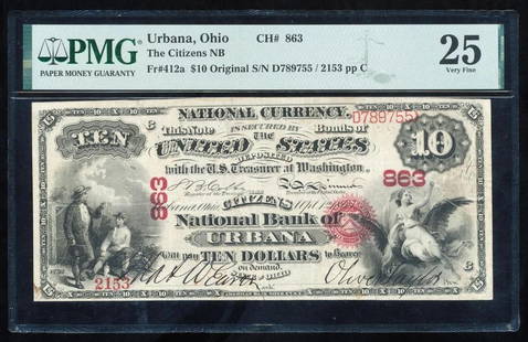 Original Series $10 Urbana OH National PMG 25: One Original Series $10 Urbana OH National PMG 25.