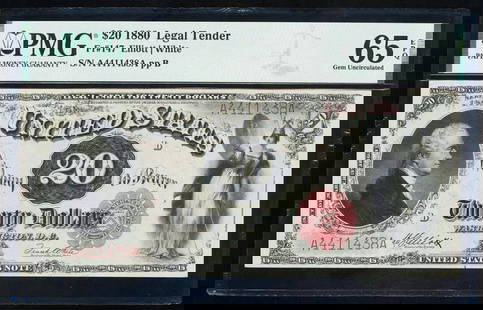 1880 $20 Legal Tender Note PMG 65EPQ: One 1880 $20 Legal Tender Note PMG 65EPQ.