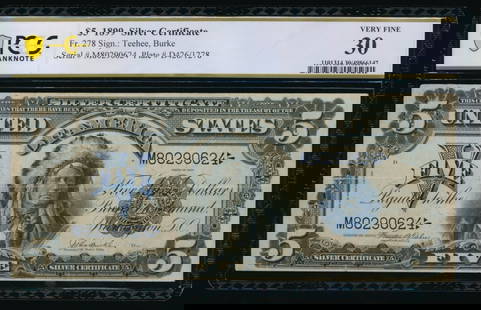 1899 $5 Chief Silver Certificate PCGS 30: One 1899 $5 Chief Silver Certificate PCGS 30.