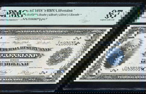 1918 $1 STAR Cleveland FRBN PMG 67EPQ: One 1918 $1 STAR Cleveland FRBN PMG 67EPQ.