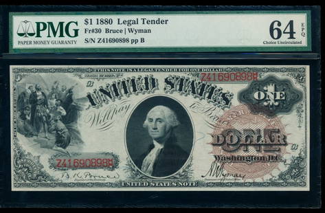 1880 $1 Legal Tender Note PMG 64EPQ: One 1880 $1 Legal Tender Note PMG 64EPQ.