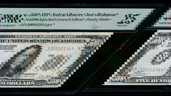 1928 $500 Richmond FRN PMG 25: One 1928 $500 Richmond FRN PMG 25.