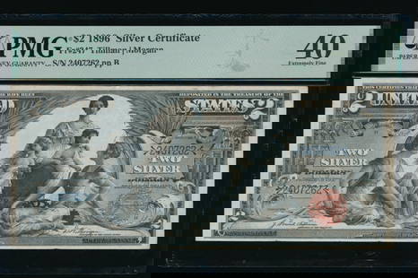 1896 $2 Educational Silver Certificate PMG 40: One 1896 $2 Educational Silver Certificate PMG 40.